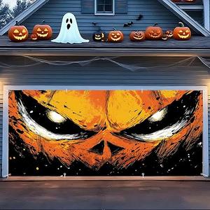 ANNA QUEEN Halloween Decorations Pumpkin Devil Halloween Garage Door Banner 6 x 13FT,Pumpkin Skull Ghost Backdrop 71"x157" Horror Door Cover Decoration for Party