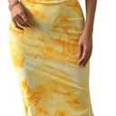 LIGHT DOT Women's Summer Dress Printed Strapless Tube Bodycon Maxi Side Slit Mesh Layered, (Yellow, Small)