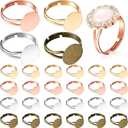 Herdear 40 Pieces Blank Ring Plated 12 mm DIY Adjustable Flat Blank Ring Base Jewelry Making Supplies(Silver, Gold, Rose Gold, Antique Bronze)
