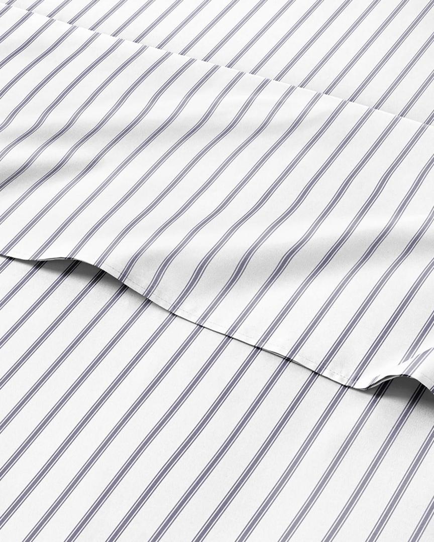 Blue and White Striped Sheets - 1 Flat & 1 Fitted Sheet & 2 Pillowcases w/ Deep Pockets - Cozy, Wrinkle & Fade Resistant - Ultra-Soft, Breathable & Cooling - Luxury Pinstripe Bedding - Queen Size