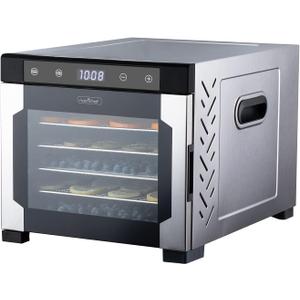 NutriChef Electric Countertop Food Dehydrator Machine - 600-Watt Premium Multi-Tier Meat Beef Jerky Maker Fruit/Vegetable Dryer w/ 6 Stainless Steel Trays, Digital Timer, Temperature Control