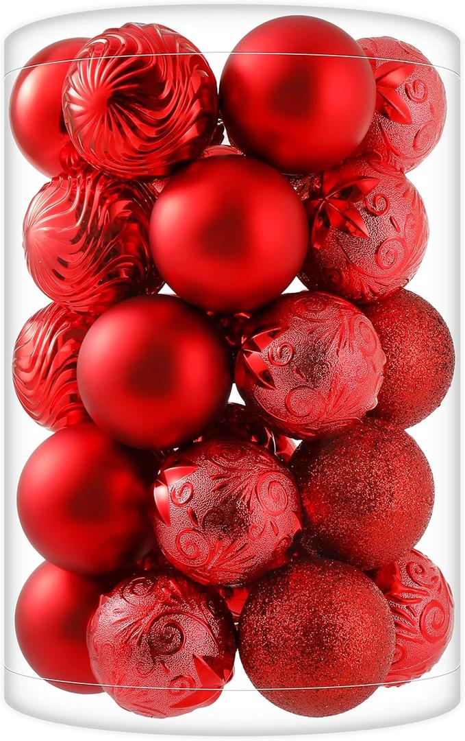 34ct Red Christmas Ball Ornaments Shatterproof Plastic Christmas Tree Decorations for Xmas Party Home Office Holiday Decor -Medium Size (2.36"/ 60mm)
