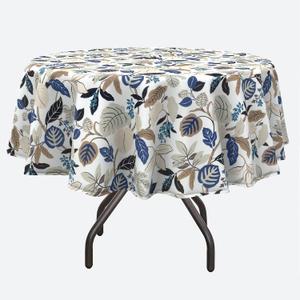 Round Outdoor Tablecloth with Umbrella Hole and Zipper 60 inch, Spring/Summer Floral Picnic Table Cover Waterproof Fabric for Patio Garden Picnic Party Table,Breeze Leaves Beige