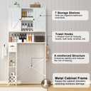 EasyCom Over The Toilet Storage Cabinet with Metal Frame and 7 Storage Shelves, Bathroom Organizer with Adjustable Shelves and Paper Holder, Farmhouse Storage Cabinet for Bathroom, Laundry, White, 7.72"D x 32.05"W x 68.31"H