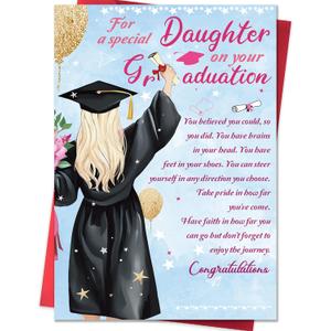 2 x Graduation Card for Daughter,Graduation Gifts Cards for Her,2026 High School & College Graduation Cards Gifts Decorations for Daughter Women From Mom Dad Parents