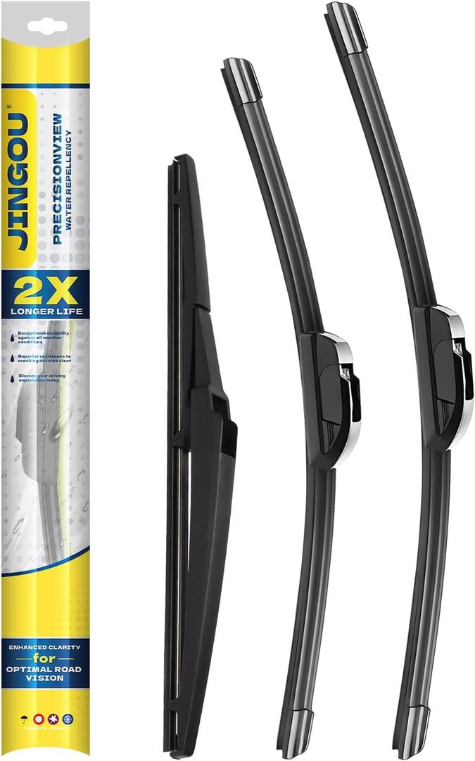 26"/18"/14"Pure Natural Rubber Wiper Blade Runs Smoothly and Quietly Providing a Good View,Compatible with 2014-2021 Jeep Cherokee Back Windshield Wipers(Pack of 3)