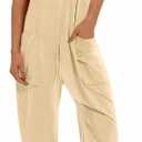 Fisoew Women's Summer Sleeveless Loose Casual V Neck Jumpsuits Spaghetti Strap Long Pants Baggy Overalls with Pockets (Yellow, S)