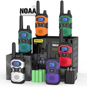 Topsung Walkie Talkies for Adults Rechargeable Long Range 6 Pack, Multi-Purpose FRS 2 Way Radios with NOAA USB Chargers 4500mAh Battery for Family Farm Warehouse Working Camping Hiking Skiing Cruise (Blue Green Orange Violet Red Silver)