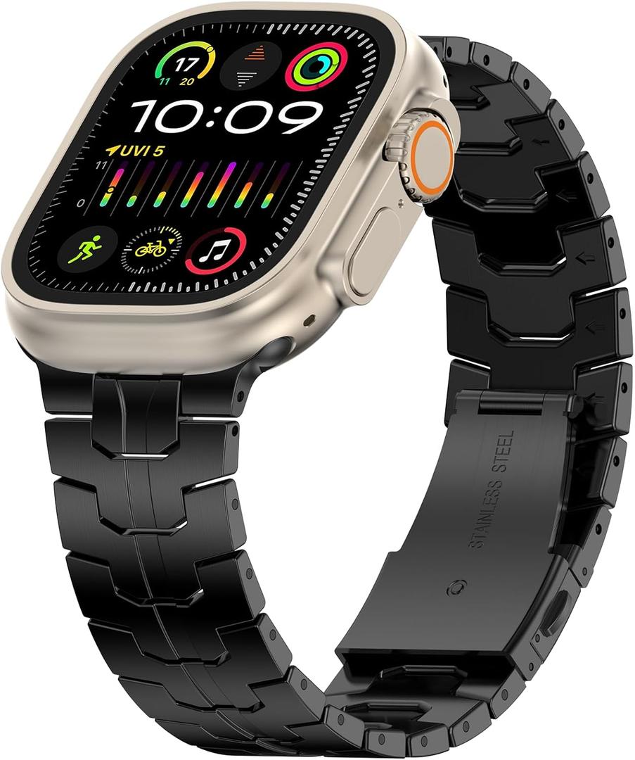 MioHHR Stainless Steel Band Compatible with Apple Watch Band 49mm 46mm 45mm 44mm 42mm(Series 3/2/1), Adjustable Metal Band for Men iWatch Series 10 9 8 7 6 5 4 3 2 1 SE SE2 SE3 Ultra3/2/1, Black