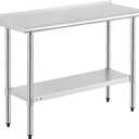 ROCKPOINT Stainless Steel Table for Prep & Work with Backsplash 18x48 Inches, NSF Metal Commercial Kitchen Heavy Duty Table with Adjustable Under Shelf and Table Foot for Restaurant, Home and Hotel