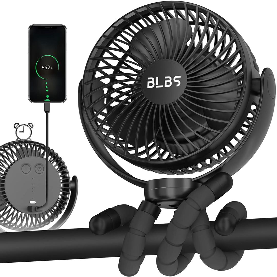 Stroller Fan - 65Hrs 12600mAh Rechargeable, Timing Car Seat, Portable Clip On Battery Operated for Baby, Peloton, Treadmill, Golf Cart, Beach, Bed, Dog
