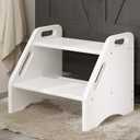 AMBIRD Wooden Two Step Stools Toddler with Safety Non-Slip Pads and Handles, Bamboo Step Stool for Bathroom, Bedroom, Kitchen Dual Height Step Stools for Kids (White) (13.2'' H)