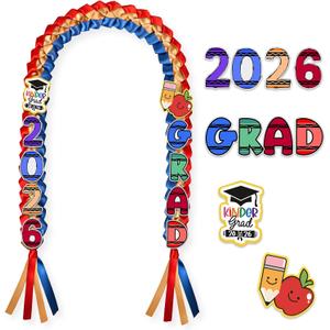 Crayon Graduation Leis Kids Kindergarten Class of 2026 Preschool Ribbon Leis Kits Bulk Graduation Necklace for Classroom Preschool Grad Party Gift Decorative