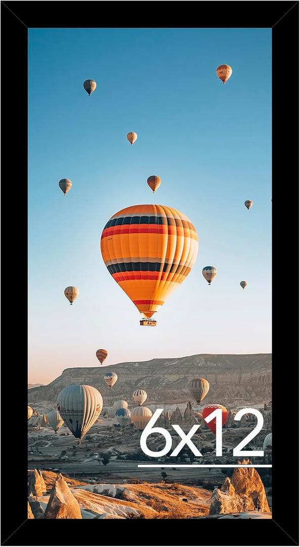 6x12 Picture Frame Black for Wall Hanging, Wall Mounting Horizontally or Vertically, 6 x 12 Wall Gallery Poster Photo Frame with Shatter Resistant Plexiglass, Black