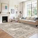 RUUGME Living Room 8x12 Area Rug - Soft Washable Rugs with Non Slip Backing Indoor Low Pile Stain Resistant Carpet for Bedroom Dining Room Playroom Vintage Ultra-Thin Home Decor Floor Mat 8X12 Beige