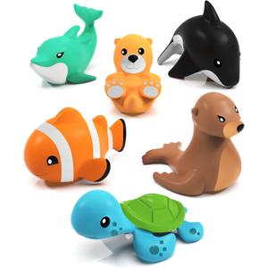 Tub Works Marine Mold Free Bath Toys, 6 Pack | Sealed, No Hole Bath Toys Design Keeps Moisture Out | Soft, Squeezable & Float on Water | Easy-Grip Baby & Toddler Bath Toy Set | Great Baby Pool Toys