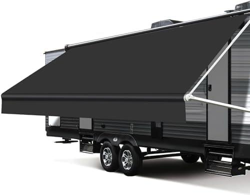 Xenjum RV Awning Fabric Replacement, Upgraded 18.5oz Vinyl Camper Awning Replacement, Universal Outdoor Canopy for Electric and Manual RV Awning (19'(Fabric 18'2"), Black)