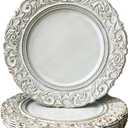 Antique Charger Plates, 13 Inch White Dinner Plate Chargers Round Server Ware. Set of 6 Plastic Embossed Charger for Dinner, Party, Wedding, Elegant Tableware Decoration. (White)