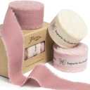 Pink & Ivory Cotton Ribbon 1 Inch Dusty Pink, Soft Pink & Cream 3 Rolls 21 Yards Frayed Edge Fabric Set for Rustic Wedding Decor, Engagement Party, Bridal Bouquet Wrap & Gift Wrapping