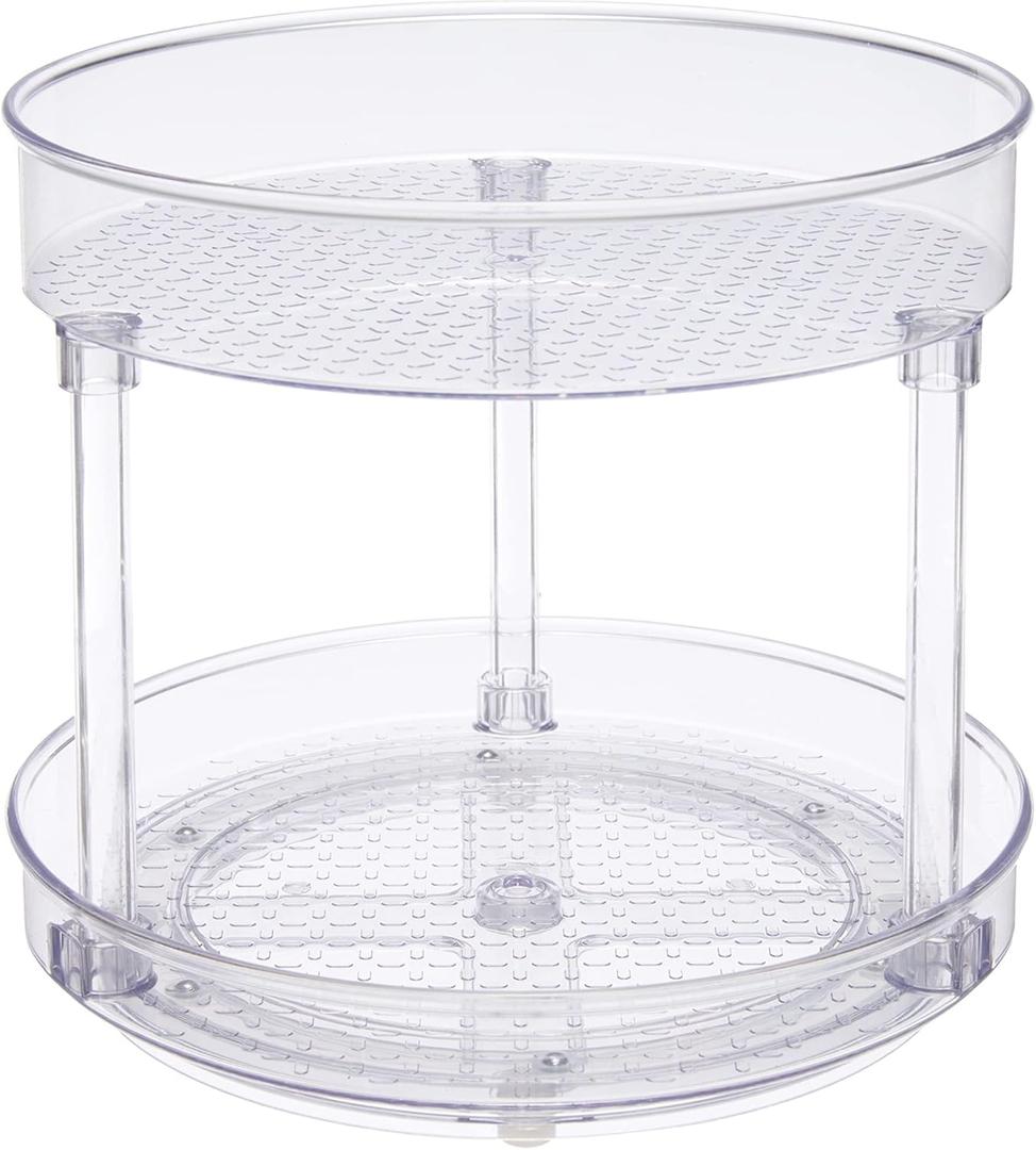 Amazon Basics Lazy Susan Turntable Organizer for Spices and Condiments, 9" Diameter, 2 Tier, Clear
