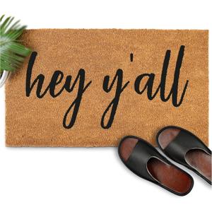 Hey Y'all Door Mat Outdoor Funny 30x17 Inch, Funny Door Mat for Covered Outside Entry, Welcome Mat w/Anti-Slip Backing (1'5" x 2'6" (Rectangular))