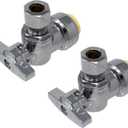 PROCURU 2-Pack PushFit Angle Stop Valve 1/2" Nom x 3/8" OD Comp, Quarter-Turn Push-to-Connect Brass Shutoff Valve for Copper, PEX, CPVC, PE-RT, HDPE Pipes (8X8012-2P)