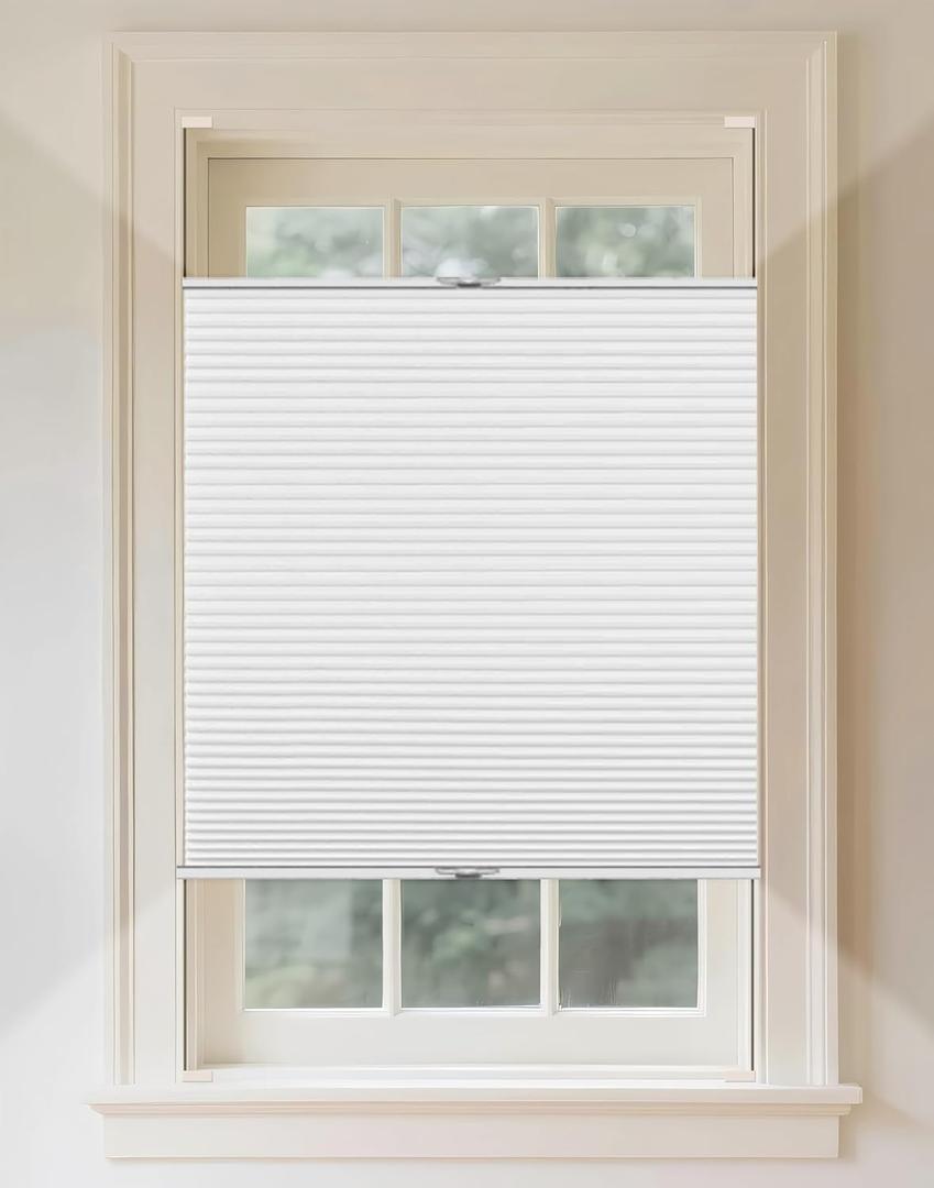 Custom Size Tension Holding Top Down Bottom Up Cellular Shades, Room Darkening Blackout Top Down Bottom Up Cellular Shades, Energy-Saving Honeycomb Blinds, Noise Reduction Honeycomb Blinds (02- Blackout- Snow White)