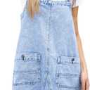 Womens Denim Overalls Dress Casual Summer Jeans Adjustable Strap Short Rompers with Pockets (Medium, Lightblue)