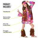 Morph 70s Outfits For Girls, Girl Hippie Costume, 60s Outfits For Girls, Hippie Costume For Kids, Kid Disco Outfit (Medium, Pink)