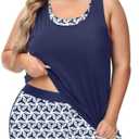 Women Plus Size 3 Piece Tankini Swimsuit Athletic Bathing Suit Boy Shorts | Athletic Bathing Suits with Boy Shorts,Tank Top with Sports Bra,Full Coverage Push up Curvy Tummy Control Swimwear Swim, Size: 20 Plus