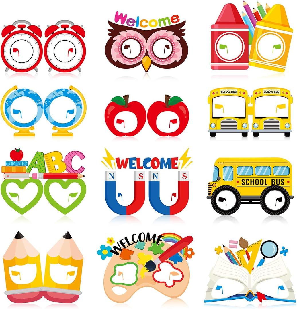 Pasimy 36 Pair Back to School Eyeglasses Decor First Day of School Paper Glasses Welcome Back Photo Booth Prop Fancy Pencil Apple ABC Eyewear for Student Teacher Classroom School Party Favor Supplies