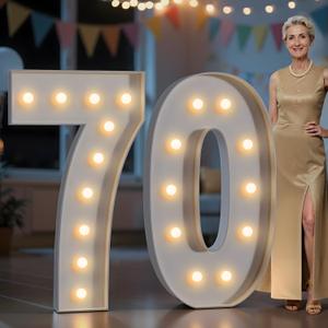 imprsv Marquee Numbers 70 Birthday Decorations: 4FT Tall Large Light Up Numbers 70 Years Old Birthday Decor for Men Women Big Sign Party Anniversary Cardboard Backdrop Signs Blocks Balloons