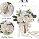 Wedding Bouquets for Bride Bridesmaid,White Champagne Artificial Roses Flowers for Wedding Church Decoration (6.5in)