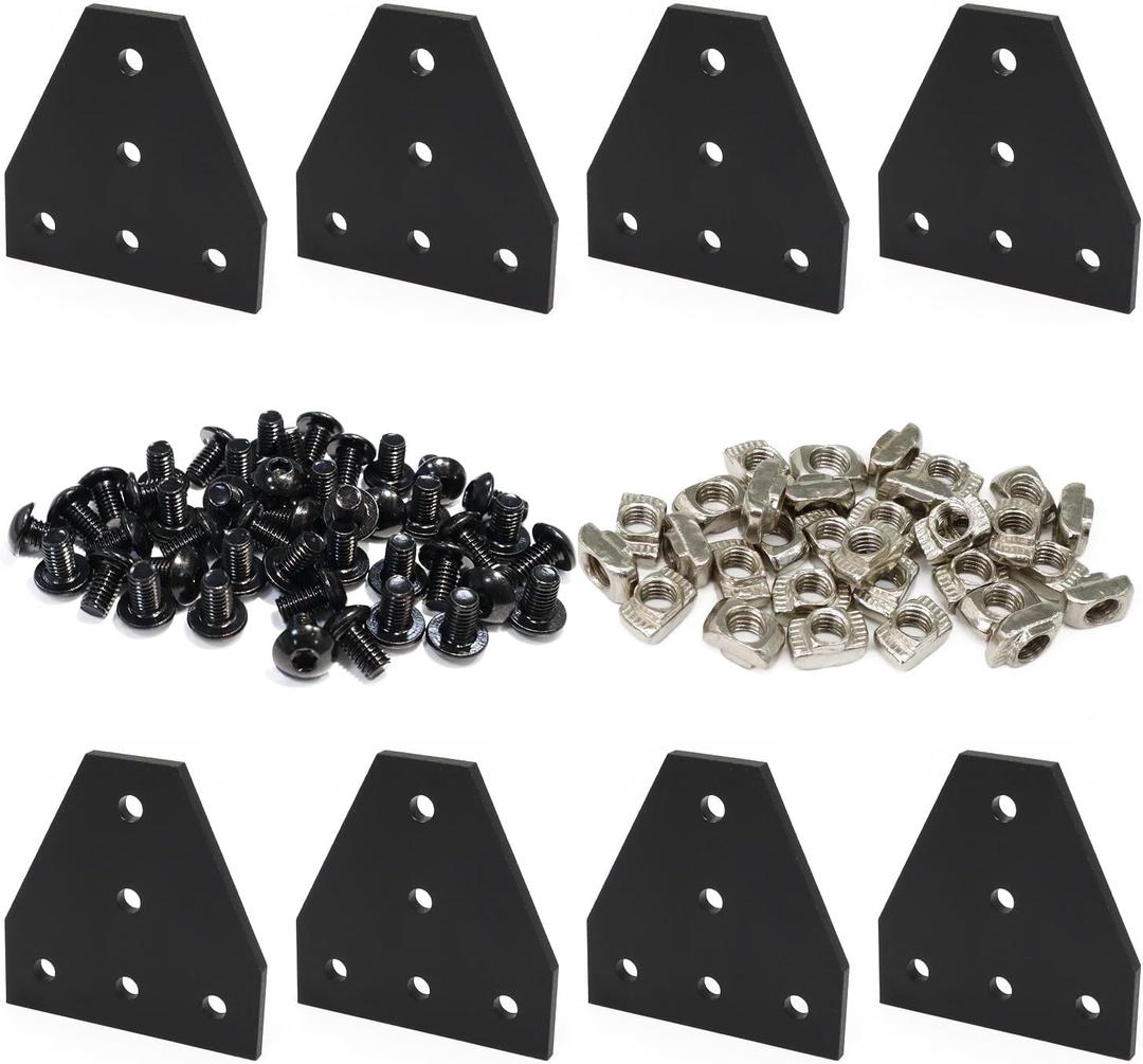 8 Sets 2020 Aluminum Extrusion T Slot Corner Bracket 20 Series Extruded Hardware T Shape Joint Plate with Nut Bolt for 20/20 20mm T V Slot Black Aluminum Profile Connector Accessories