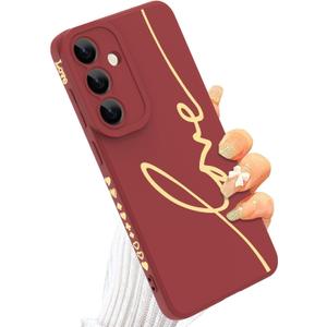 MOWIME for Samsung Galaxy S25 Case, Back Cute Plating Love Letter Pattern with Anti-Fall Lens Cameras Protection Soft TPU Shockproof Phone Cases for Women Girls-Red