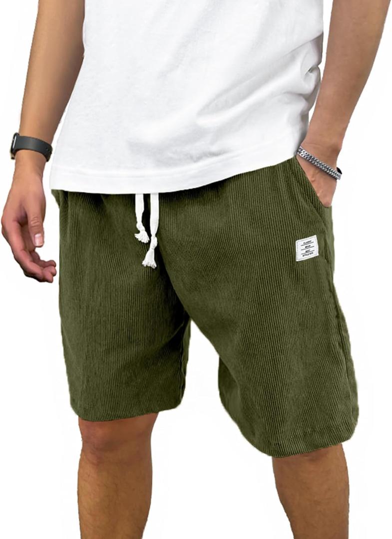 PLEPAN Mens Corduroy Shorts Casual Elastic Waist Drawstring Summer Beach Short (3X-Large, Army Green) PLEPAN Mens Corduroy Shorts Casual Elastic Waist Drawstring Summer Beach Short (3X-Large, Army Green)