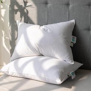 OEKO TEX Goose Feather Down Pillows Queen Size, Luxury Soft Feather Down Pillow for Sleeping, 600TC 100% Cotton Cover Hotel Collection Bed Pillows for Back, Stomach or Side Sleepers 20"x28"