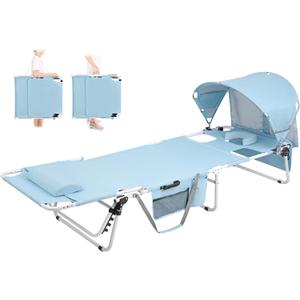 Tanning Chair with Sun Canopy Face Hole, Heavy Duty Folding Chaise Lounge Chair 5 Position Reclining for Adults Outside Reading Sunbathing Poolside Camping Beach, UPF 50+ Sun Shade, 300 LBS (Standard Size, Blue) Tanning Chair with Sun Canopy Face Hole, Heavy Duty Folding Chaise Lounge Chair 5 Position Reclining for Adults Outside Reading Sunbathing Poolside Camping Beach, UPF 50+ Sun Shade, 300 LBS (Standard Size, Blue)