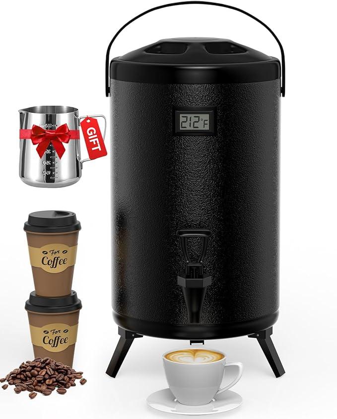 Insulated Beverage Dispenser 3 Gallon, Hot Drink Dispenser with 304 Stainless Steel Interior, Cold & Hot Water Dispenser for Parties, Hot Water Urn with Stand for Coffee Chocolate Tea Milk, Black