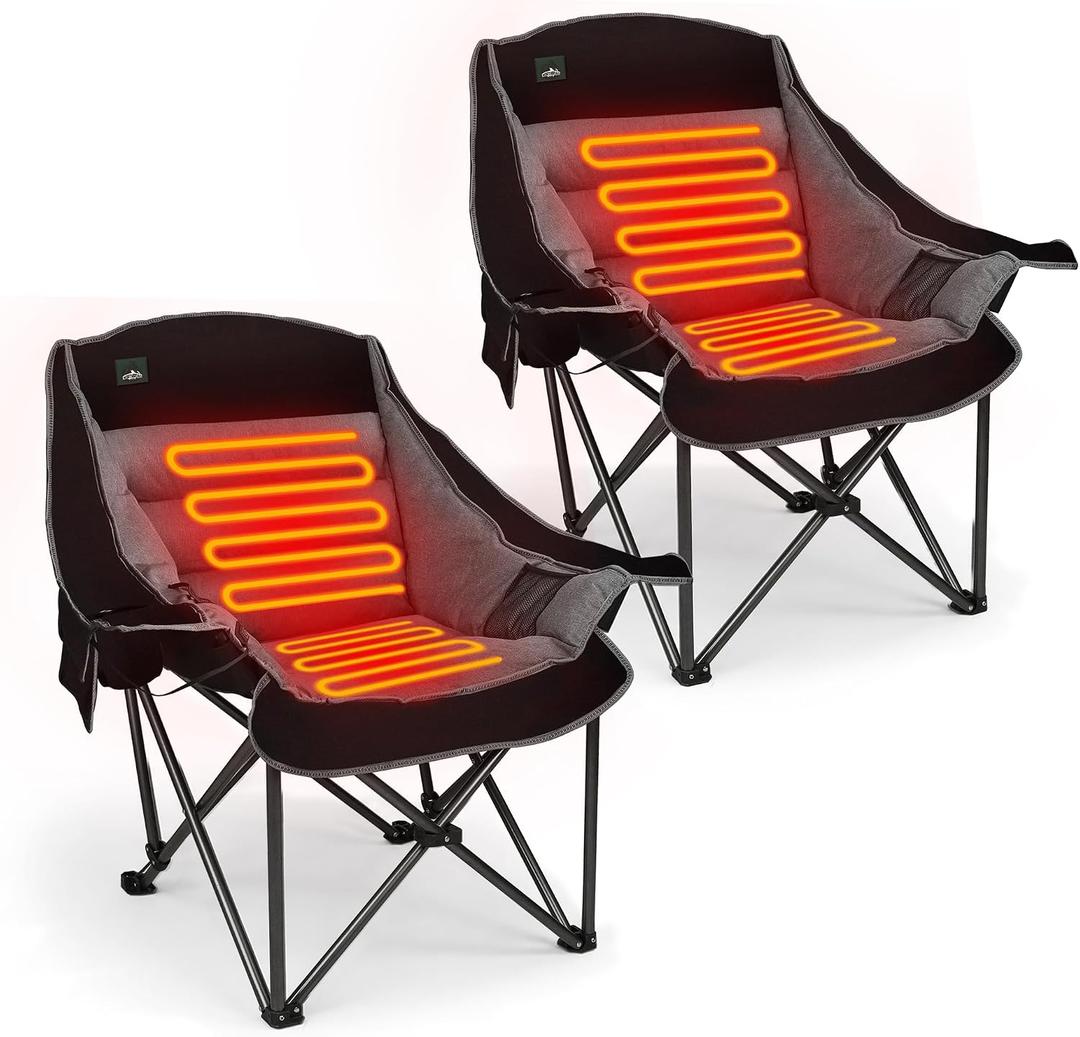 Northroad 2 Pack Oversized XL Heated Camping Chair, Large Padded Camp Lounge Chair, Foldable Lawn Chair w/Cup Holder,Carry Bag, Heavy-Duty 400-lbs Capacity (Battery NOT Included)