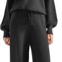 SUUKSESS Women 2 Piece Lounge Sets Oversized Quarter Zip Pullover Wide Leg Pants (Black, L)