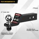 Trailer Hitch Ball Mount with 2-Inch Ball, Fits 2-in Receiver, 7,500 lbs, 2" Drop, Includes 5/8 Screw-in Hitch Pin
