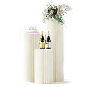 3 Pack Portable White Cylinder Stands for Party, 31.5", 23.6", 15.7" Height Foldable Cardboard Tall Cake Pedestal Stand Flower Floral Pillar Table Stand, cilindros para fiestas redondos blancos for Wedding Parties