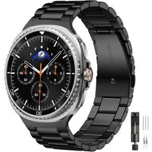 Lerobo Stainless Steel Band Compatible with Samsung Galaxy Watch 8 7 6 5 4 FE 40mm 44mm 45mm/Galaxy Watch 8 Classic 6 4 Classic 43mm 47mm 42mm 46mm, 20mm Metal Replacement Band for Men Women (Black)