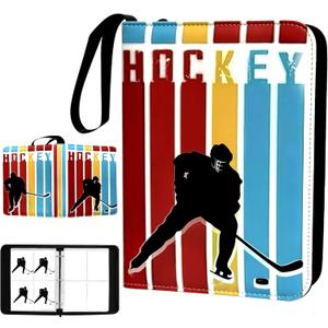 400 Pocket Zippered Hockey Card Binder, 4-Pocket Trading Card Album with 50 Removable Sleeves, PU Leather Waterproof Sports Card Holder for NHL Hockey Cards Storage Display Case Gift