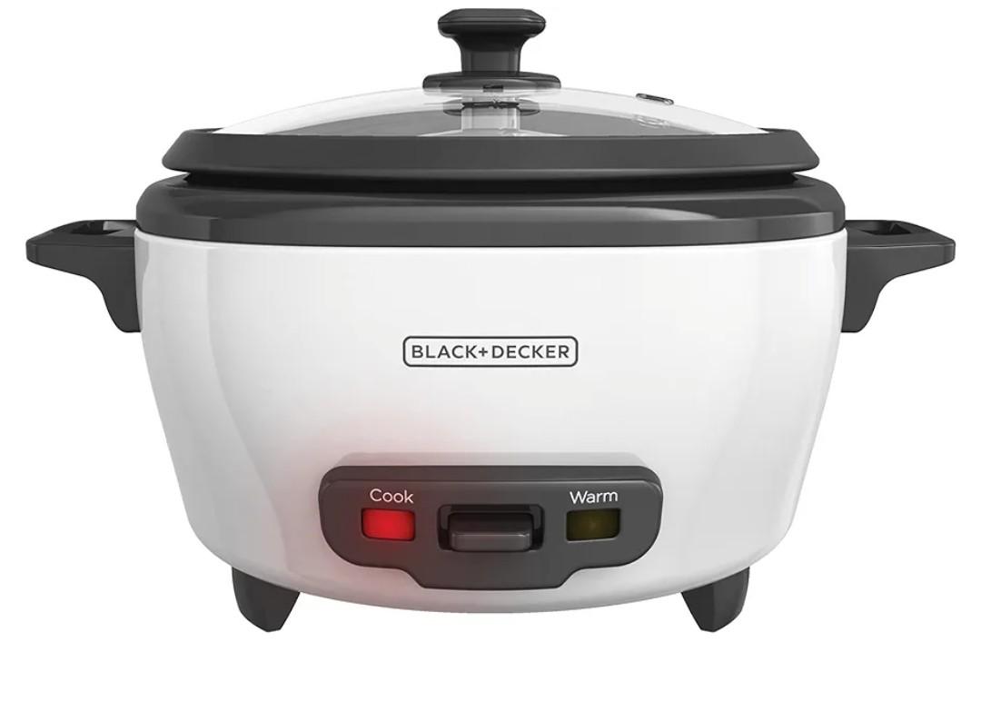 BLACK+DECKER Rice Cooker 6-Cup (Cooked) with Steaming Basket, Removable Non-Stick Bowl, White