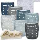 Nora's Nursery Cloth Diapers 7 Pack with 7 Inserts & 1 Wet Bag - Waterproof Cover, Washable, Reusable & One Size Adjustable Pocket Diapers for Newborns and Toddlers - Out to Sea