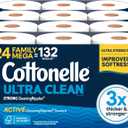Cottonelle Ultra Clean Toilet Paper with Active CleaningRipples Texture, Strong Bath Tissue, 24 Family Mega Rolls = 132 Regular Rolls (4 Packs of 6)