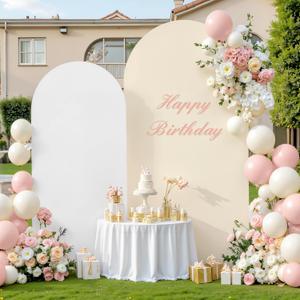 White and Beige Arch Cover Set of 2-7.2FT and 6FT Arch Backdrop Cover Spandex Fitted Wedding Balloon Arch Stand Covers for Bridal Shower Wedding Baby Shower Birthday Party Ceremony Photo Background