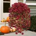 2pcs Fall Flower for Outdoor Decoration Faux Hanging Flowers UV Resistant Artificial Morning Glory Plants for Autumn Outside Planter Porch Patio Balcony Yard(Burgundy)